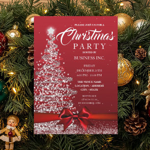 CORPORATE Christmas Tree Ribbon Red Party Invitation