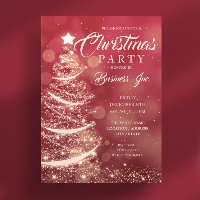 CORPORATE Christmas Tree Sparkle Red Gold Party Invitation (CORPORATE Christmas Tree Sparkle Red Gold Party Invitation)