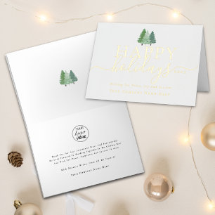 Corporate Christmas Trees Business Logo Gold Foil Greeting Card