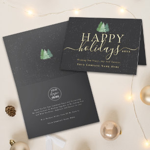 Corporate Christmas Trees Business Logo Gold Foil Greeting Card