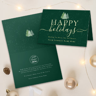 Corporate Christmas Trees Business Logo Green Gold Foil Greeting Card