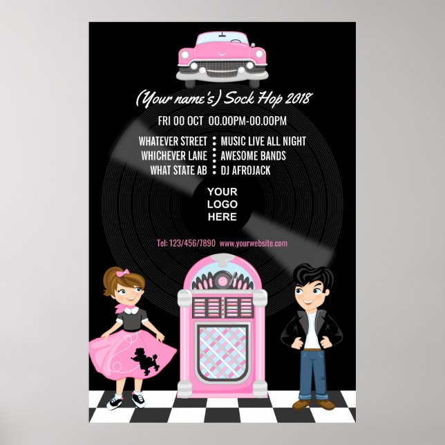 Corporate/Club/College/School Sock Hop Retro Party Poster (Front)