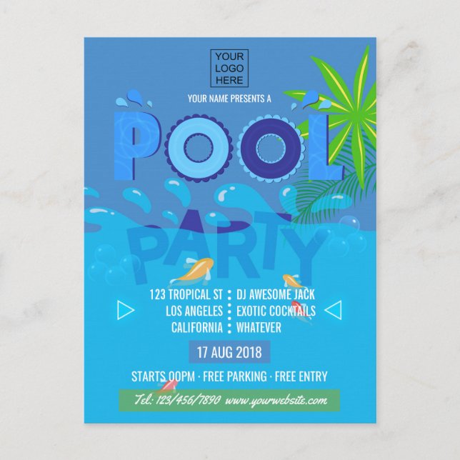 Corporate/Club Summer Pool Party Postcard (Front)