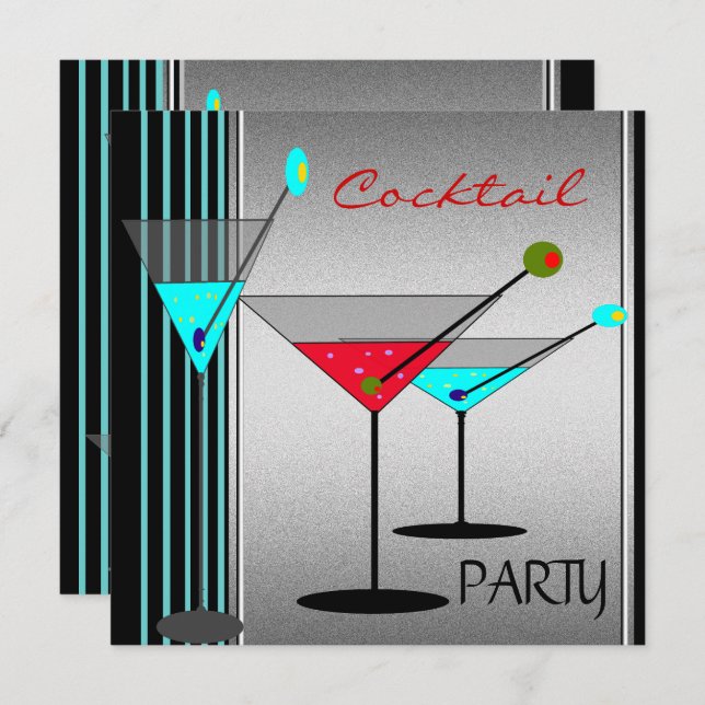 Corporate Cocktail Party Drinks Martini Blue Red Invitation (Front/Back)