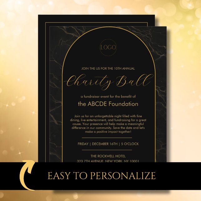 Corporate Company Business Event Marble Black Gold Invitation (Creator Uploaded)