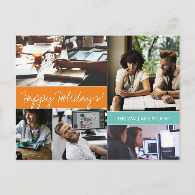 Corporate Connection: Modern Orange and Teal Compa Postcard (Front)