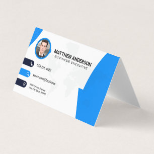 Corporate Contact   World Map   QR Code   Blue Business Card