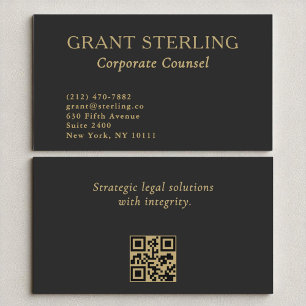 Corporate Counsel Minimal Black Gold QR Code  Business Card