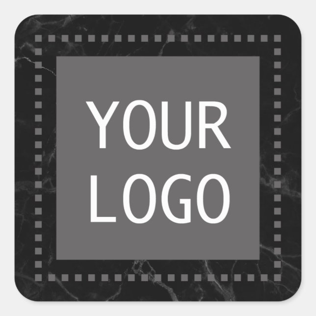 Corporate Custom Logo Modern Dark Marble Square Sticker (Front)