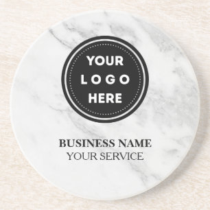 Corporate Custom Logo Modern White/gray Marble Coaster