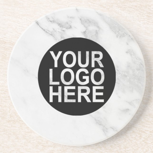 Corporate Custom Logo Modern White/gray Marble Coaster (Front)
