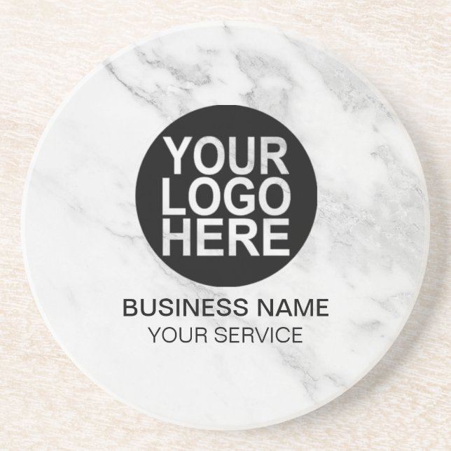 Corporate Custom Logo Modern White/grey Marble Coaster (Front)