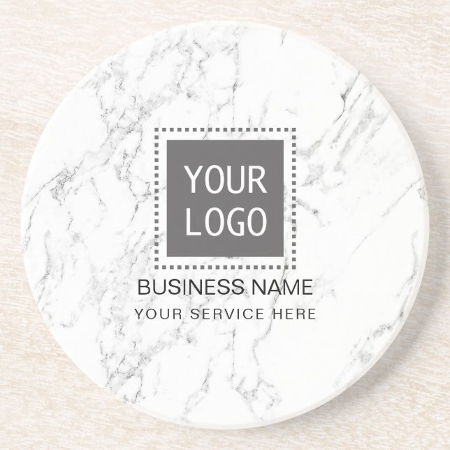 Corporate Custom Logo Modern White Marble Coaster (Front)