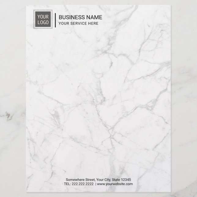 Corporate Custom Logo Modern White Marble Personalized Letterhead (Front)