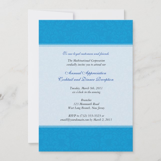 Corporate Damask Cerulean Invitation (Front)