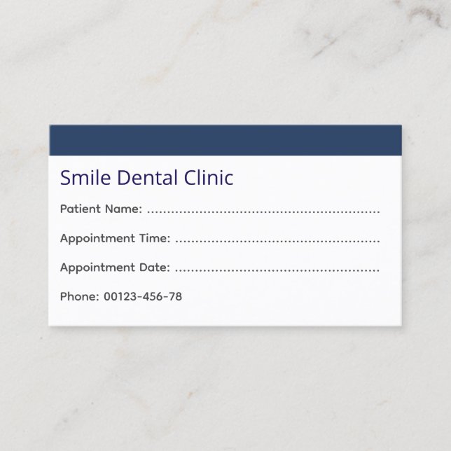 Corporate Dental Appointment Card Dark Blue (Front)
