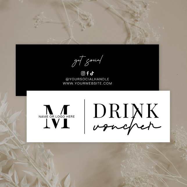 Corporate Drink Voucher Business Event Bar Ticket (Minimalist drink voucher with space for your monogram or logo, perfect for any type of event)