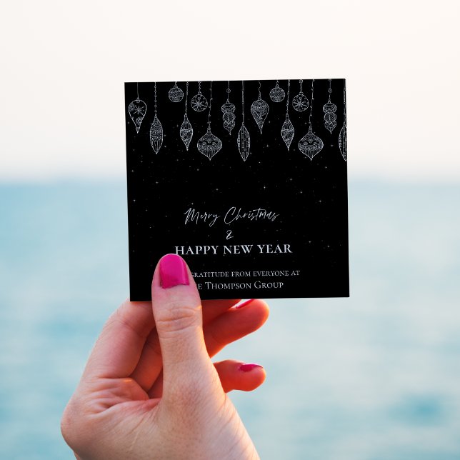 Corporate Elegant Black White Christmas New Year Square Sticker (Corporate Elegant Black White Christmas New Year Square Sticker)