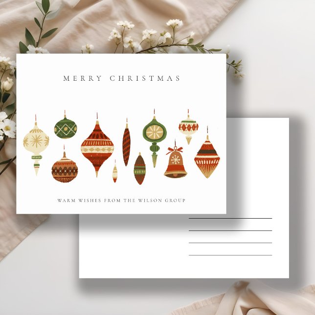 CORPORATE ELEGANT RED GREEN CHRISTMAS ORNAMENTS HOLIDAY POSTCARD (Creator Uploaded)