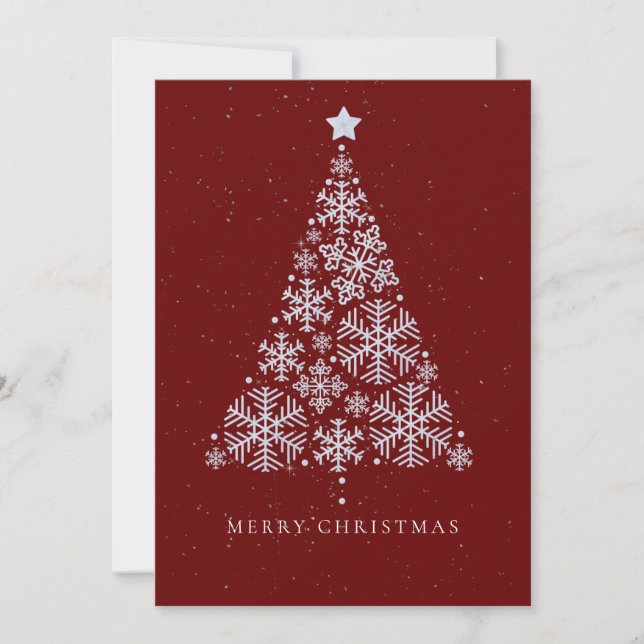Corporate Elegant Red Snow Flake Christmas Tree Holiday Card (Front)