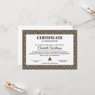 Corporate Employee Appreciation Certificate Gold Invitation