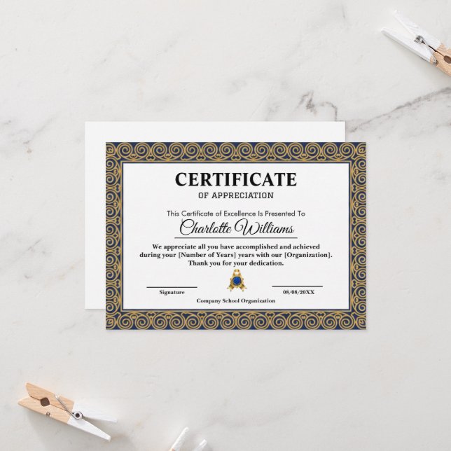 Corporate Employee Appreciation Certificate Gold Invitation (Front/Back In Situ)