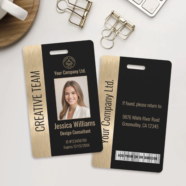 Corporate Employee Black Faux Brushed Gold ID Badge (Creator Uploaded)