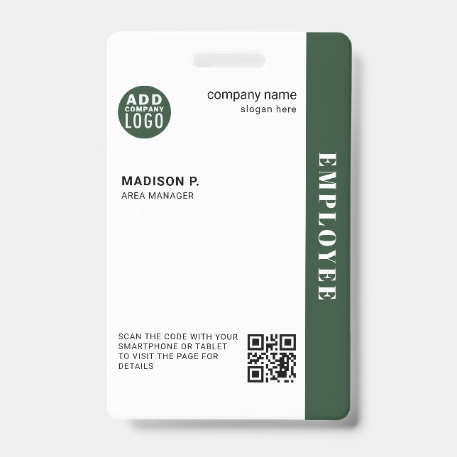 Corporate Employee ID Custom QR Code Badge (Front)