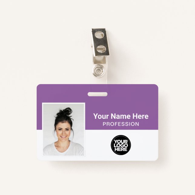 Corporate Employee, Name, Logo, Photo ID Badge (Front with Clip)
