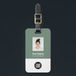 Corporate Employee Photo, Bar Code, Logo, Name Luggage Tag<br><div class="desc">Easily personalise this Custom Employee Name Luggage Tag with Photo, Scan Bar Code and business logo. A simple business design in organic ecofriendly sage green colours fully customisable in front and back sizes, sans-serif basic and modern fonts and a professional and clear look. Perfect as Employee Business Travel Gadgets, Travel...</div>