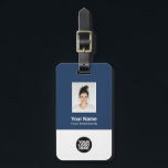 Corporate Employee Photo, Bar Code, Logo, Name Luggage Tag<br><div class="desc">Easily personalise this Custom Employee Name Luggage Tag with Photo, Scan Bar Code and business logo. A simple business design in navy blue and white colours fully customisable in front and back sizes, sans-serif basic and modern fonts and a professional and clear look. Perfect as Employee Business Travel Gadgets, Travel...</div>