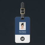 Corporate Employee Photo, Bar Code, Logo, Name Luggage Tag<br><div class="desc">Easily personalise this Custom Employee Name Luggage Tag with Photo, Scan Bar Code and business logo. A simple business design in navy blue and white colours fully customisable in front and back sizes, sans-serif basic and modern fonts and a professional and clear look. Perfect as Employee Business Travel Gadgets, Travel...</div>