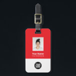 Corporate Employee Photo, Bar Code, Logo, Name Luggage Tag<br><div class="desc">Easily personalise this Custom Employee Name Luggage Tag with Photo, Scan Bar Code and business logo. A simple business design in red and white colours fully customisable in front and back sizes, sans-serif basic and modern fonts and a professional and clear look. Perfect as Employee Business Travel Gadgets, Travel Accessories...</div>