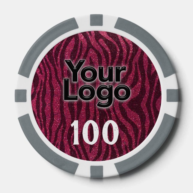 Corporate Event Business Logo Glitter Animal Print Poker Chips (Front)
