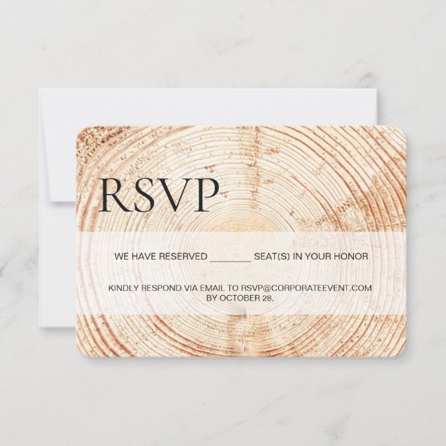 Corporate event Rustic Wood RSVP reserved Seating Card (Front)
