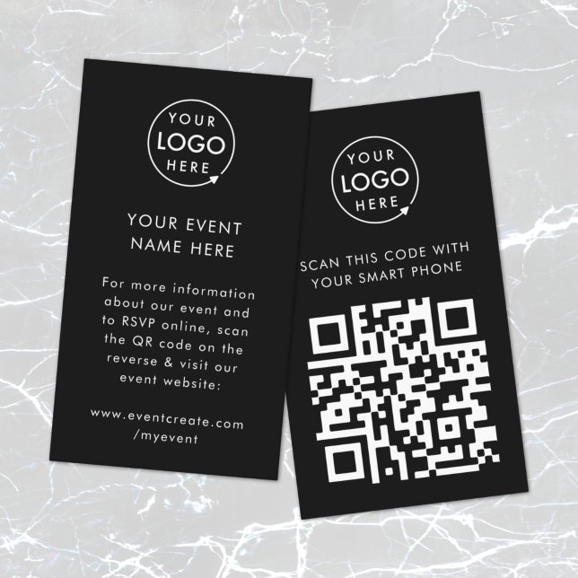 Corporate Event Website QR Code Black Business Enclosure Card (Modern business event invitation enclosure card template by Guava - simple, smart and customizable)