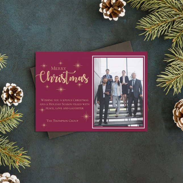Corporate Faux Gold Glitter Merry Christmas Photo Holiday Card (Corporate Faux Gold Glitter Merry Christmas Photo Holiday Card)