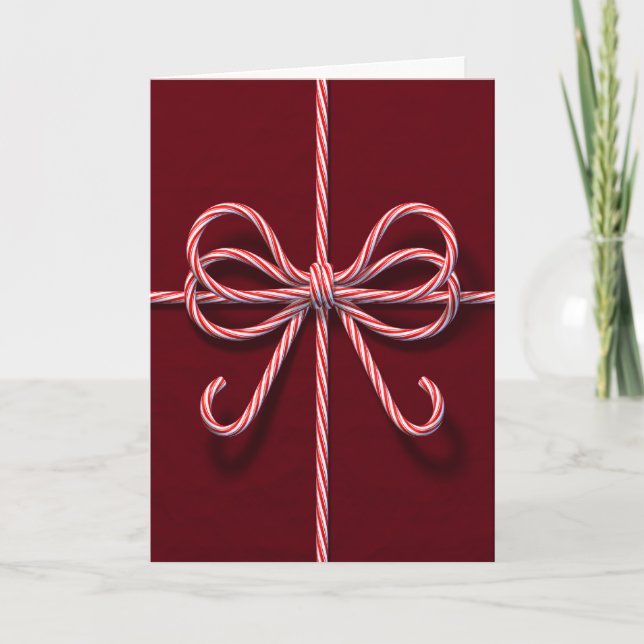 Corporate Folded Holiday Card with Candy Cane Bow (Front)