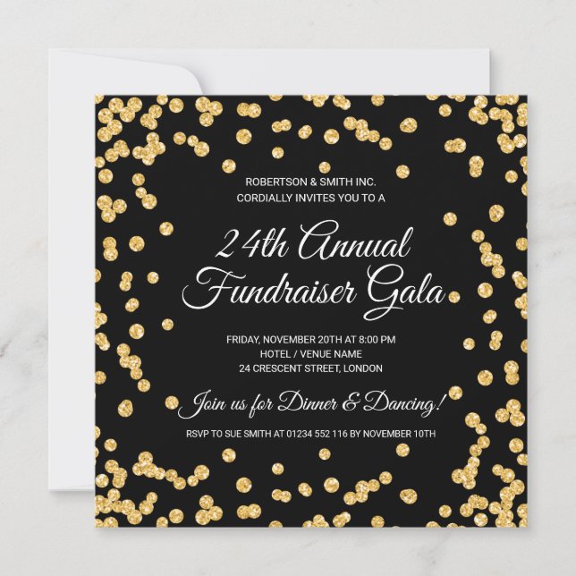 Corporate Fundraiser Gold Glitter Confetti Black (Front)