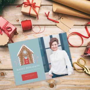 Corporate Gingerbread Cottage Realty Photo Holiday Card