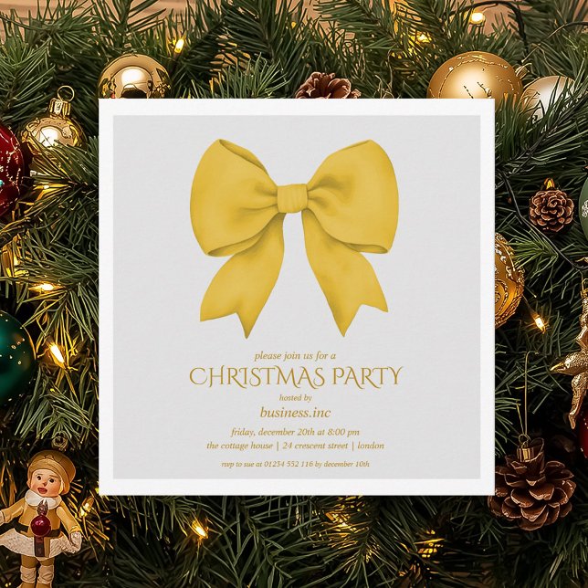 Corporate Gold Bow Christmas Holiday Party  Invitation (Corporate Gold Bow Christmas Holiday Party Invitation)