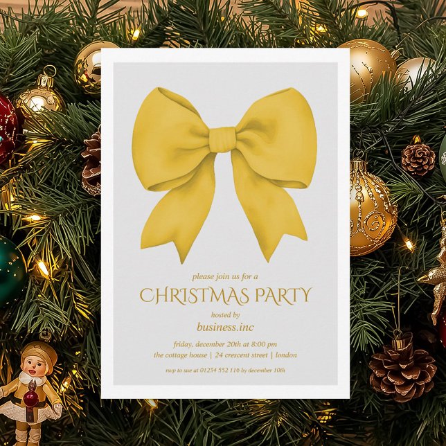 Corporate Gold Bow Christmas Holiday Party  Invitation (Corporate Gold Bow Christmas Holiday Party Invitation)