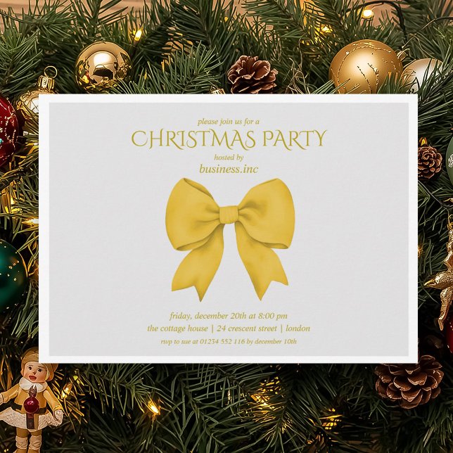 Corporate Gold Bow Christmas Holiday Party  Invitation (Corporate Gold Bow Christmas Holiday Party Invitation)