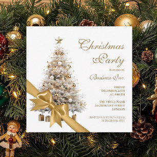 Corporate Gold Christmas Tree & Bow Holiday Party  Invitation