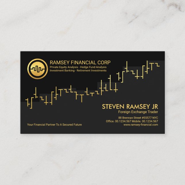 Corporate Gold Stock Graph, Financial Advisor Business Card (Front)