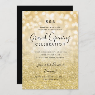 Corporate Grand Opening Gold Glitter & Lights Invitation