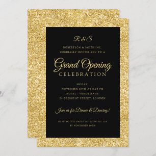 Corporate Grand Opening Gold Glitter Monogram  Invitation