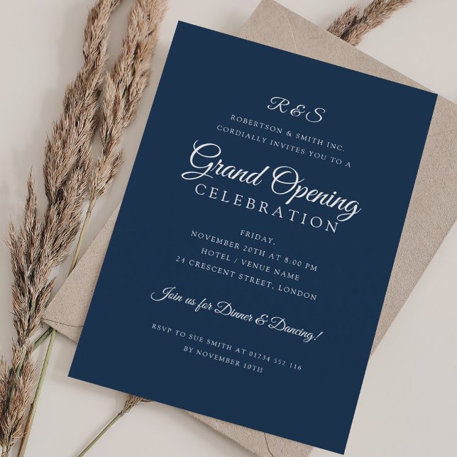Corporate Grand Opening Simple Monogram Navy  Invitation (Corporate Grand Opening Simple Monogram Navy Invitation)