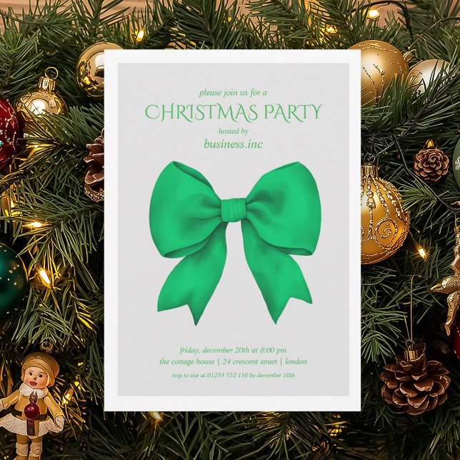 Corporate Green Bow Christmas Holiday Party  Invitation (Corporate Green Bow Christmas Holiday Party Invitation)