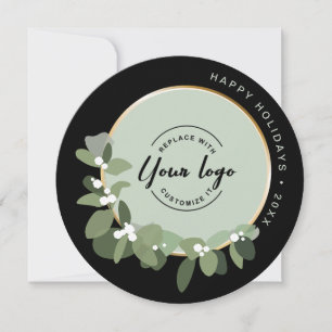 Corporate Green Wreath Custom Logo 2023 Holiday Card